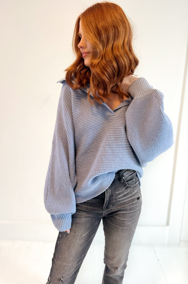 Caitlin V-Neck Wide Collared Sweater / Periwinkle