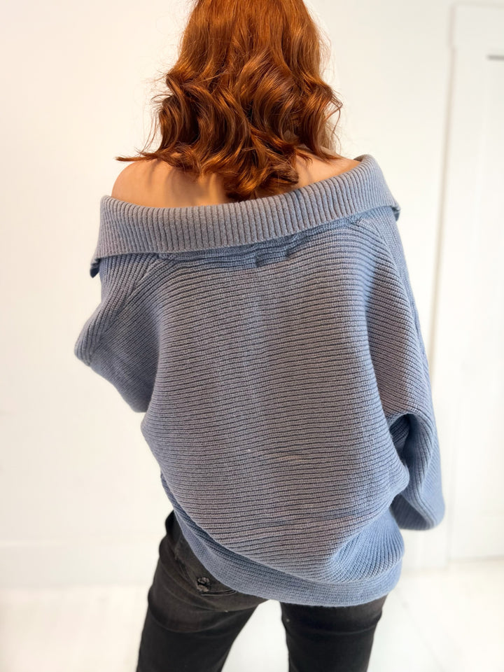 Caitlin V-Neck Wide Collared Sweater / Periwinkle