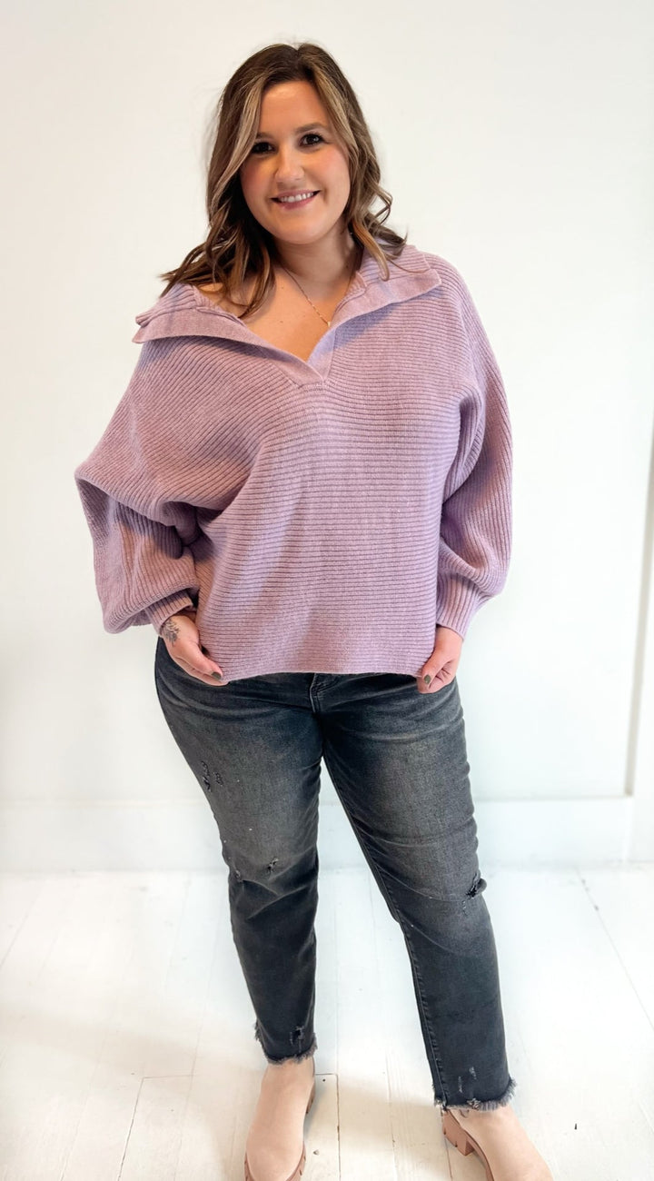 Caitlin V-Neck Wide Collared Sweater / Lavender