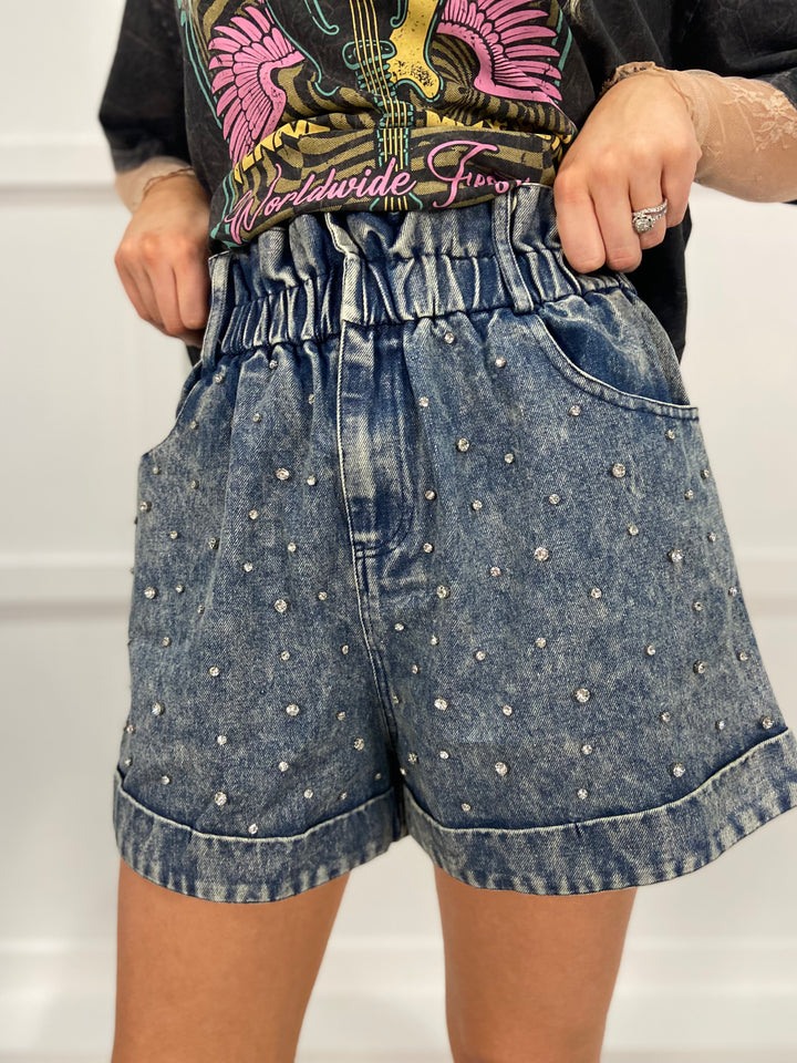 Rhinestone Paper Bag Shorts