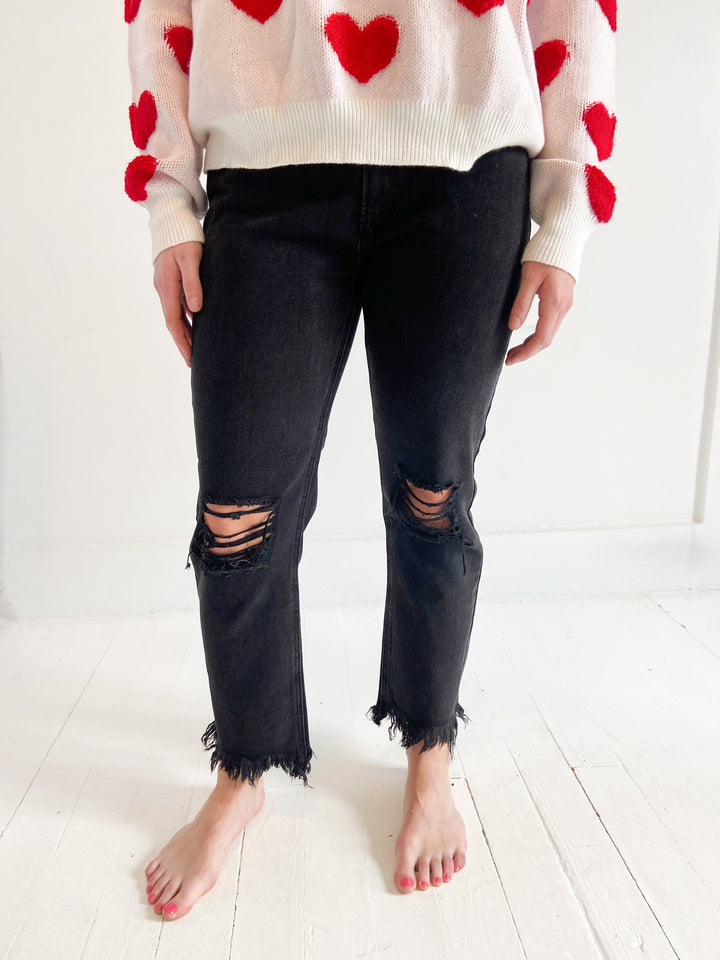 Luna High Waisted Distressed Straight Leg Jeans