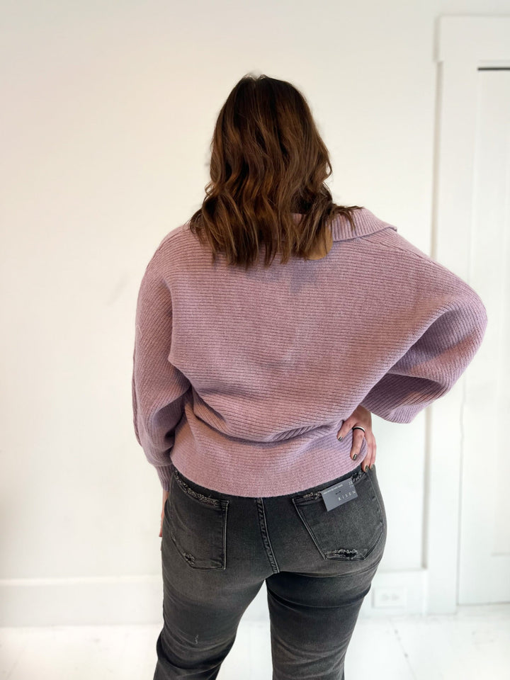 Caitlin V-Neck Wide Collared Sweater / Lavender