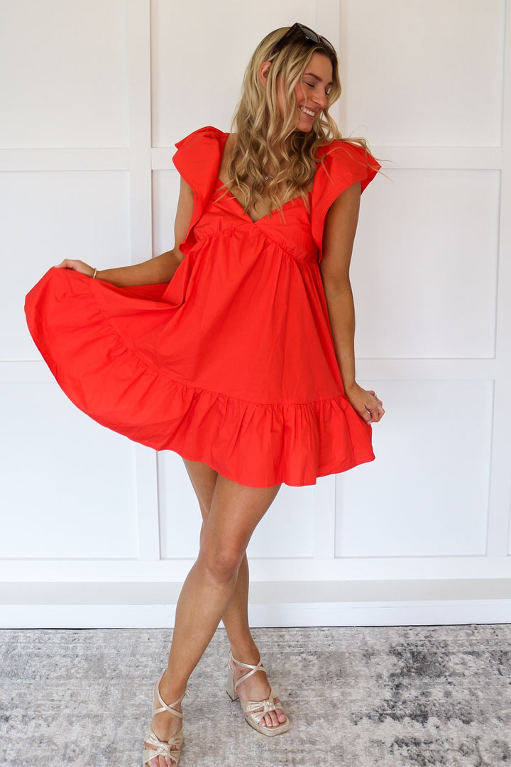 Scarlet Sunset Ruffle Babydoll Dress