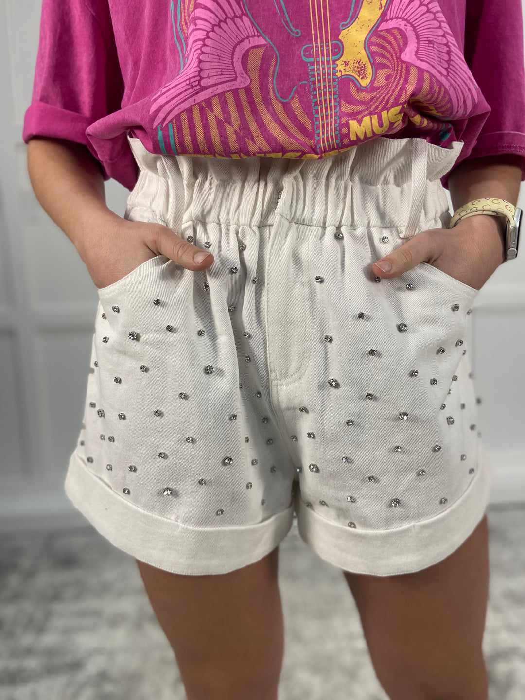 Rhinestone Paper Bag Shorts