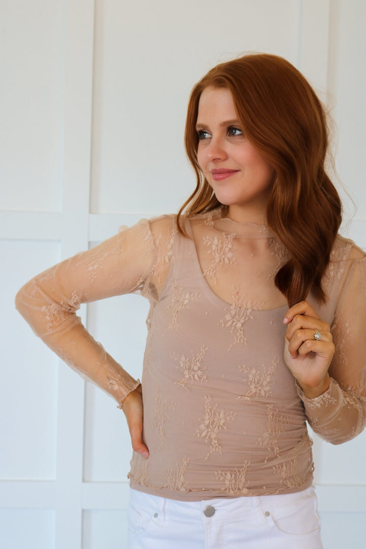 All Over Sheer Lace Top / Nude