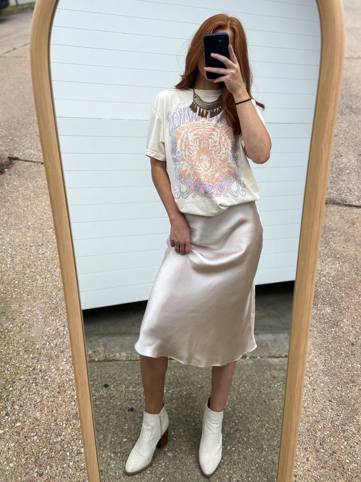 Shelbi Silk Midi Skirt - Champagne