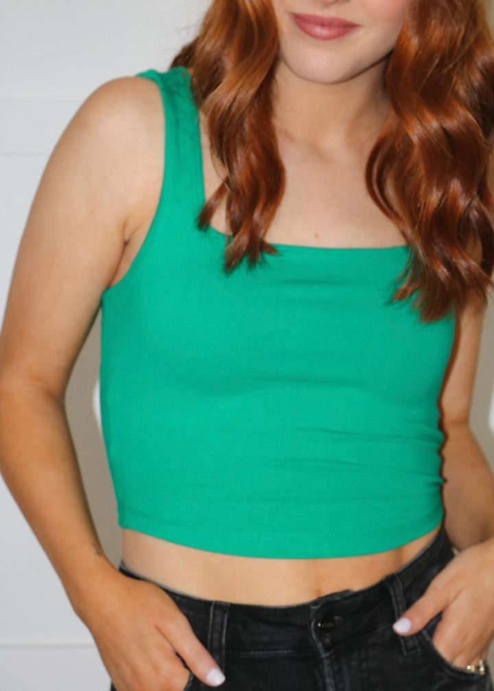 Kelsey Square Neck Cropped Tank-Green