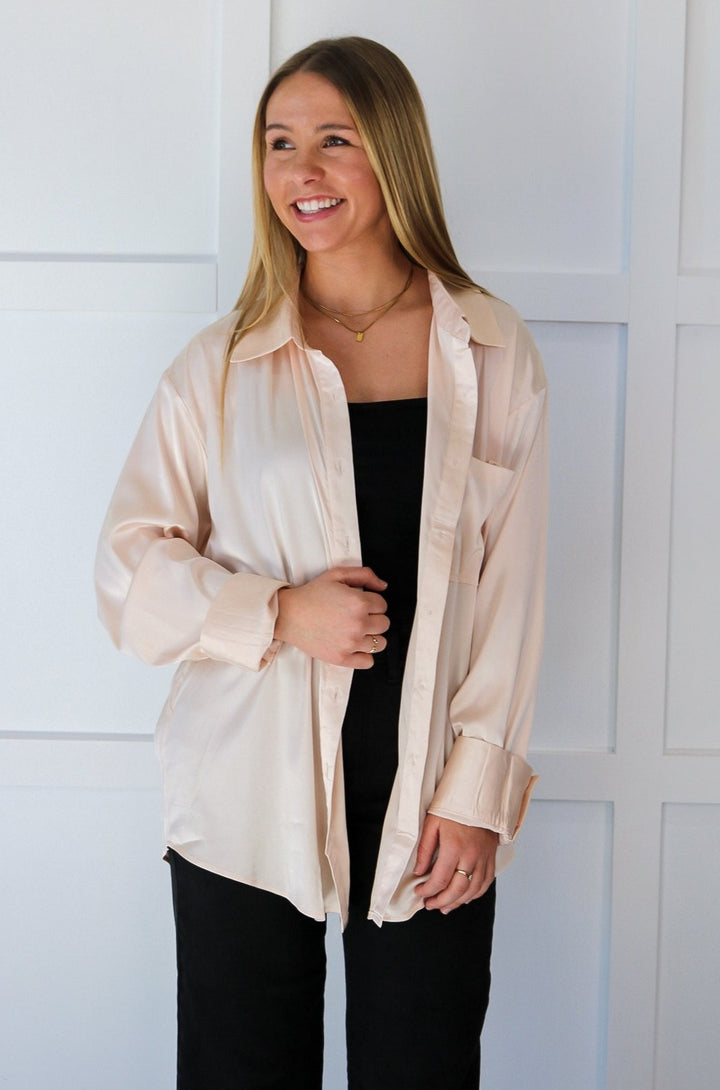 Girls Night Satin Button Down Shirt