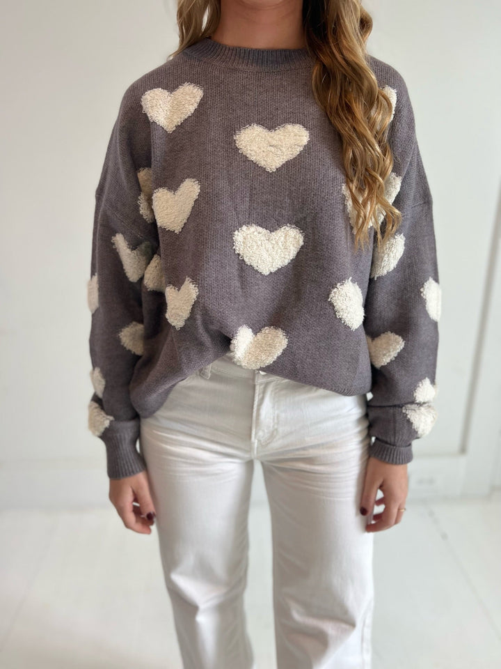 Kiss Me Sweater / Gray + White