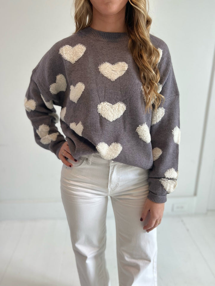 Kiss Me Sweater / Gray + White